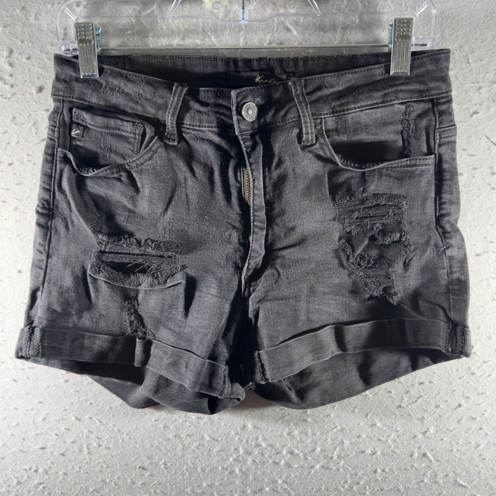 3135 | KanCan Distressed Frayed Cuffed Denim Jean Shorts Black Womens 9 28